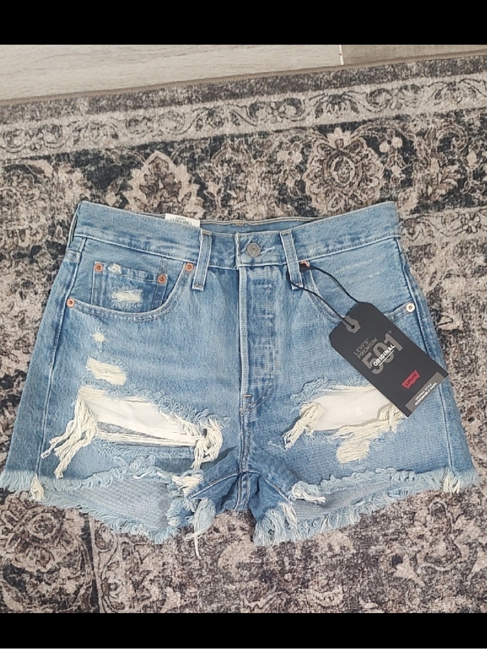 Levi's Light Blue Distressed Denim Jean Shorts